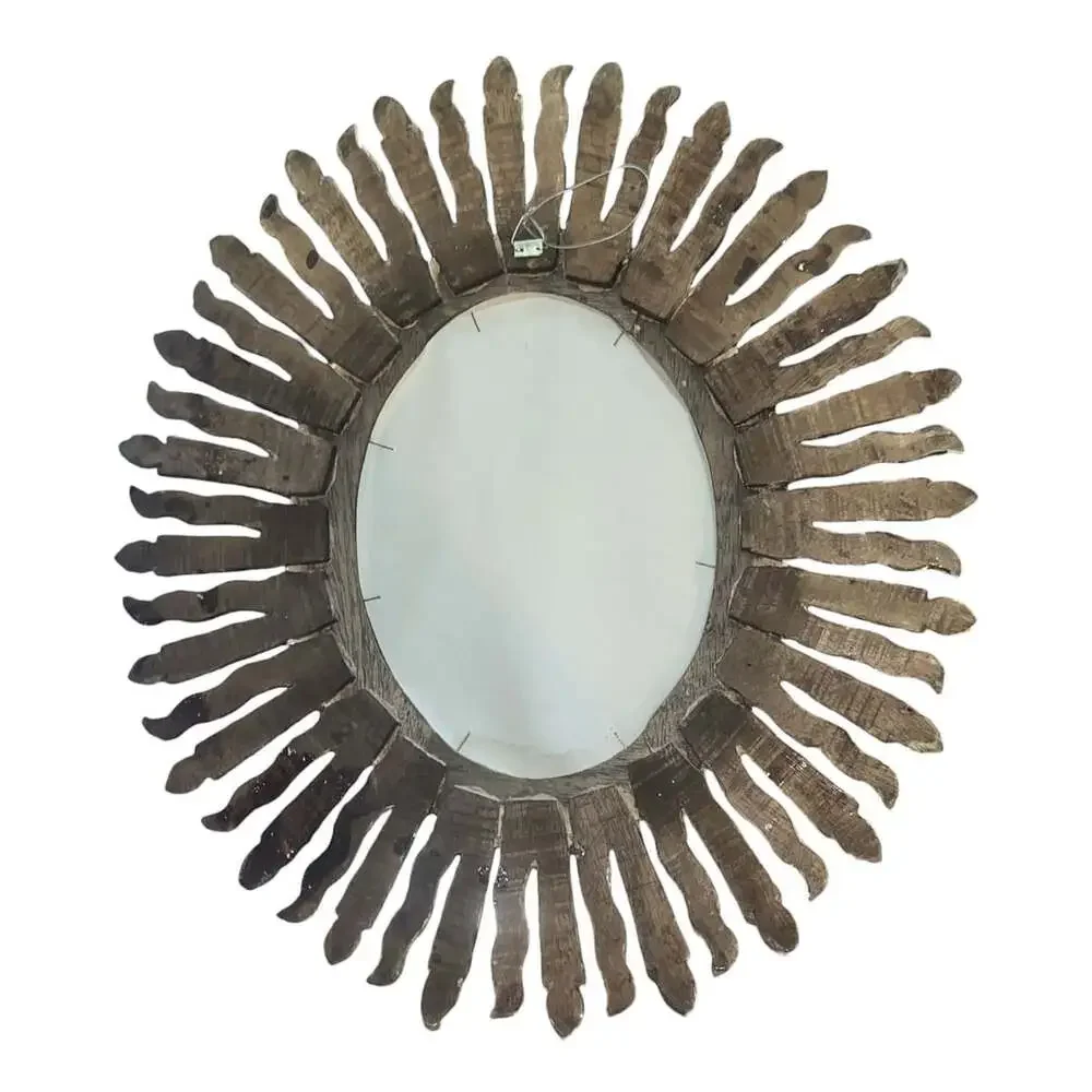 Vintage Gold Gilt Wood Sunburst Wall Mirror with Oval Center